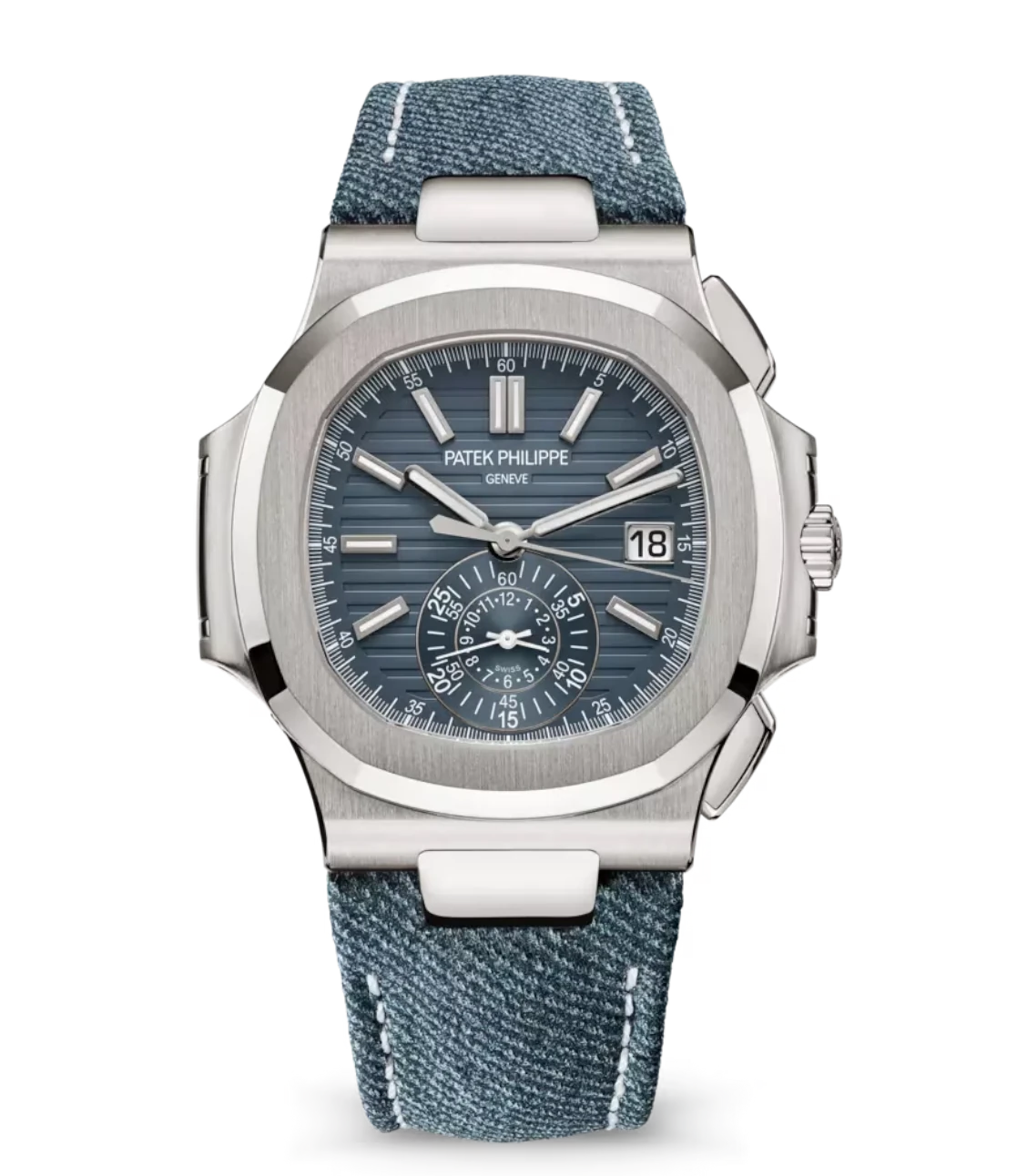 Patek Philippe Nautilus flyback chronograph White gold and Opaline blue ...