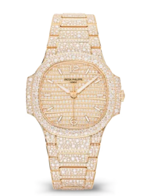 Patek Philippe Nautilus Haute Joaillerie Rose gold and Paved with diamonds dial Rose gold patented fold-over clasp bracelet Ref. 7118/1450R-001