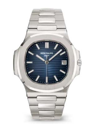 Patek Philippe Nautilus Date White gold and Blue dial White gold patented fold-over clasp bracelet Ref. 5811/1G-001