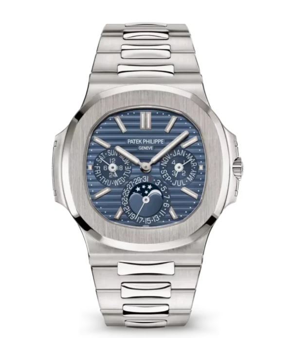 Patek Philippe Nautilus perpetual calendar White gold and Sunburst blue dial White gold patented fold-over clasp bracelet Ref. 5740/1G-001