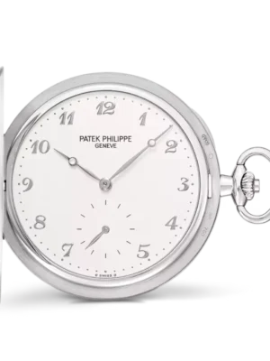Patek Philippe Pocket Watch Hunter-style White gold and Silvery with vertical satin-finish dial Ref. 980G-010