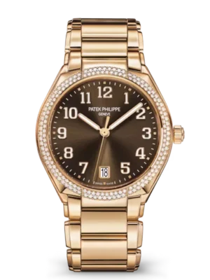 Patek Philippe Twenty~4 Automatic Rose gold and Sunburst brown dial diamond bezel Rose gold fold-over clasp bracelet Ref. 7300/1200R-001
