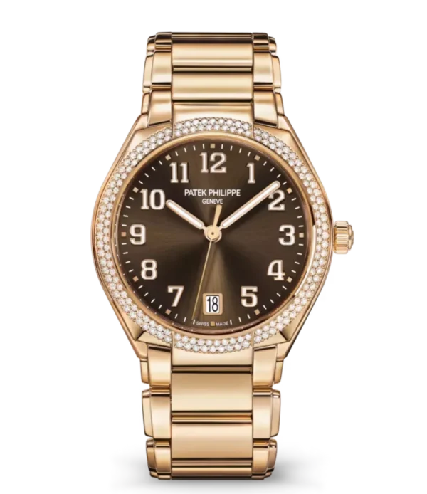 Patek Philippe Twenty~4 Automatic Rose gold and Sunburst brown dial diamond bezel Rose gold fold-over clasp bracelet Ref. 7300/1200R-001