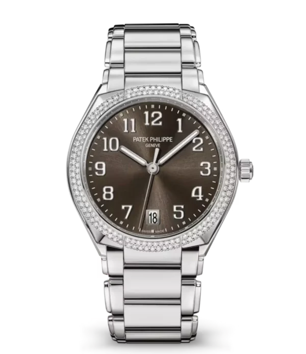 Patek Philippe Twenty~4 Automatic Steel and Sunburst gray dial diamond bezel Steel fold-over clasp bracelet Ref. 7300/1200A-010