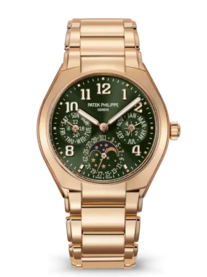 Patek Philippe Twenty~4 Perpetual Calendar Rose gold and Sunburst olive green dial Rose gold fold-over clasp bracelet Ref. 7340/1R-010