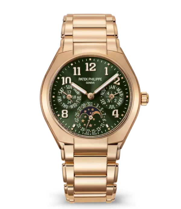 Patek Philippe Twenty~4 Perpetual Calendar Rose gold and Sunburst olive green dial Rose gold fold-over clasp bracelet Ref. 7340/1R-010