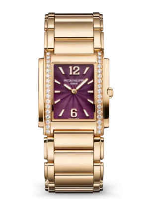 Patek Philippe Twenty~4 Rose gold and Embossed pattern and purple lacquered dial diamond case Rose gold fold-over clasp bracelet Ref. 4910/1201R-010