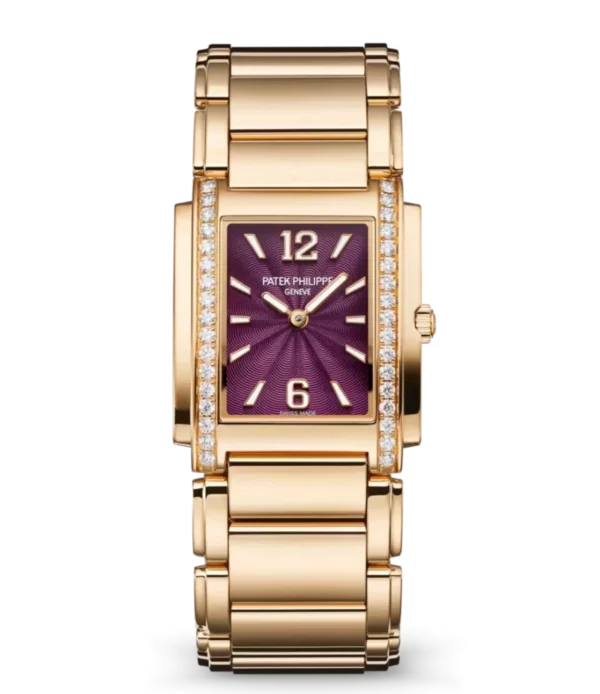 Patek Philippe Twenty~4 Rose gold and Embossed pattern and purple lacquered dial diamond case Rose gold fold-over clasp bracelet Ref. 4910/1201R-010