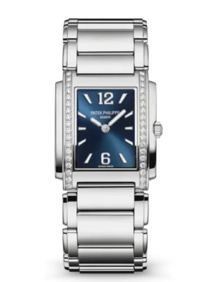 Patek Philippe Twenty~4 Steel and Sunburst blue dial diamond bezel Steel fold-over clasp bracelet Ref. 4910/1200A-001