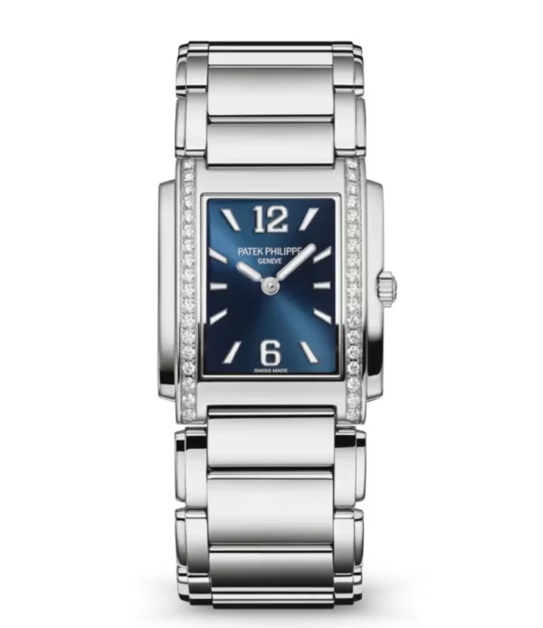 Patek Philippe Twenty~4 Steel and Sunburst blue dial diamond bezel Steel fold-over clasp bracelet Ref. 4910/1200A-001