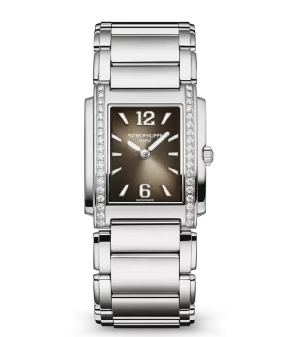 Patek Philippe Twenty~4 Steel and Sunburst gray dial diamond bezel Steel fold-over clasp bracelet Ref. 4910/1200A-010