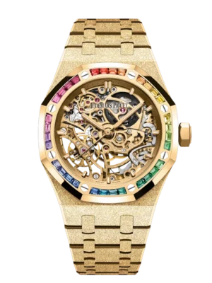 Audemars Piguet Royal Oak Frosted Gold Double Balance Wheel Openworked 18-carat yellow gold and Yellow gold-toned openworked dial Hammered 18-carat yellow gold bracelet Ref. 15468BA.YG.1259BA.01-B