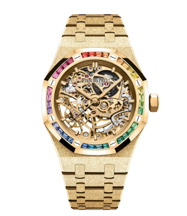 Audemars Piguet Royal Oak Frosted Gold Double Balance Wheel Openworked 18-carat yellow gold and Yellow gold-toned openworked dial Hammered 18-carat yellow gold bracelet Ref. 15468BA.YG.1259BA.01-B