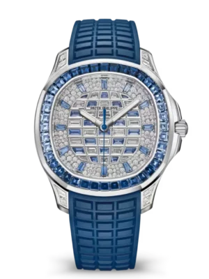 Patek Philippe Aquanaut Luce Haute Joaillerie White gold and Paved with baguette-cut diamonds and sapphires dial baguette-cut sapphires bezel dark blue Composite material Strap Ref. 5268/461G-001
