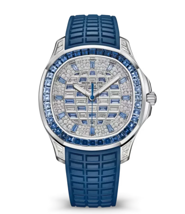 Patek Philippe Aquanaut Luce Haute Joaillerie White gold and Paved with baguette-cut diamonds and sapphires dial baguette-cut sapphires bezel dark blue Composite material Strap Ref. 5268/461G-001