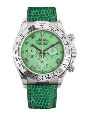 Rolex Cosmograph Daytona 116519, "Beach", 18K White Gold, Jadeite Green Roman Dial, Green Leather Bracelet, 40 mm