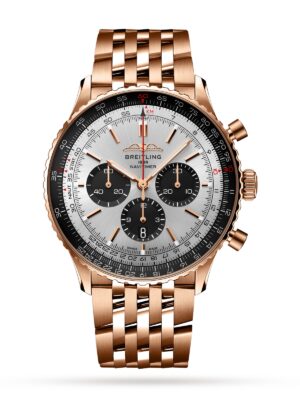 Breitling Navitimer Chronograph 43mm 18k Red Gold Watch Silver Dial BLS